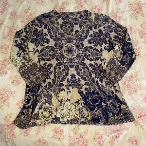 Johnny Was floral V neck top | L